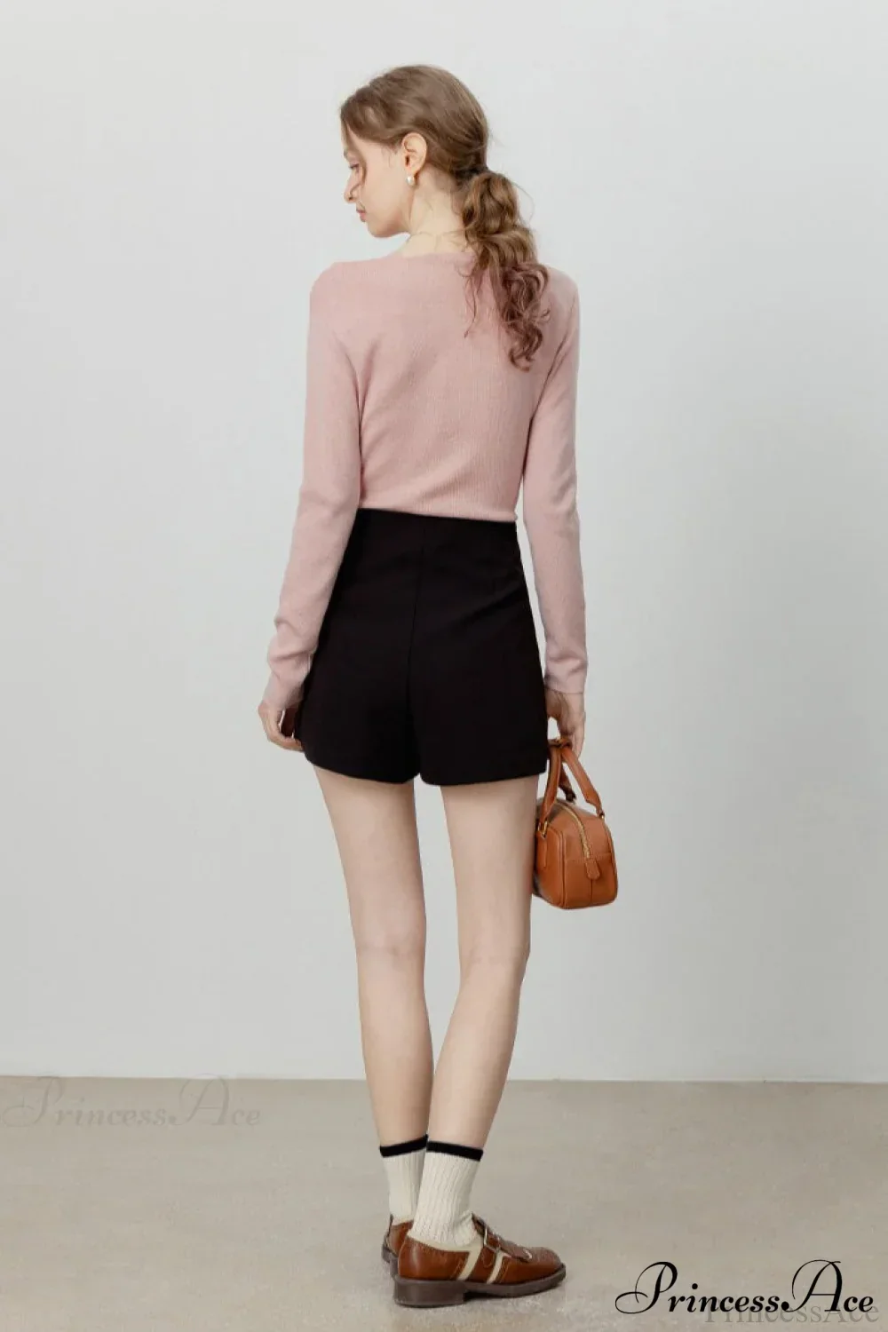 Off-Shoulder Draped Collar Waist-Cinched Knit Top - Image 5