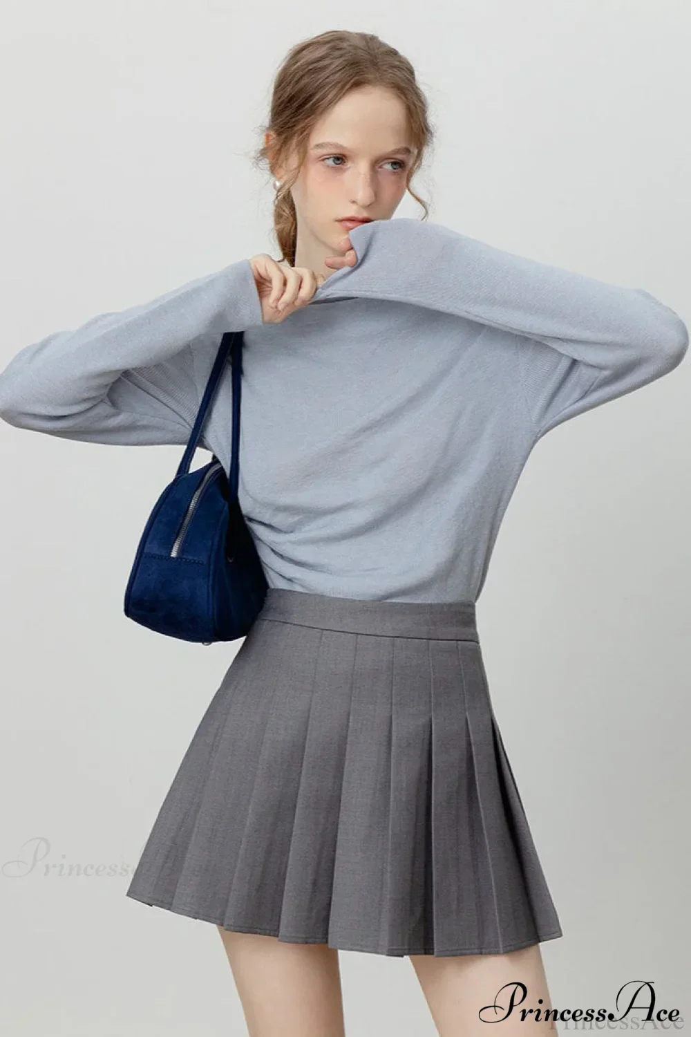 Off-Shoulder Draped Collar Waist-Cinched Knit Top - Image 7