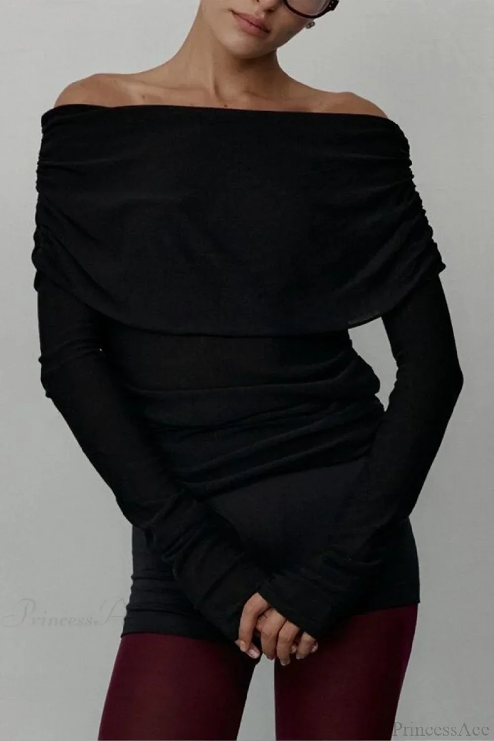 Off-Shoulder Fitted Long-Sleeve Knit Top - Image 9