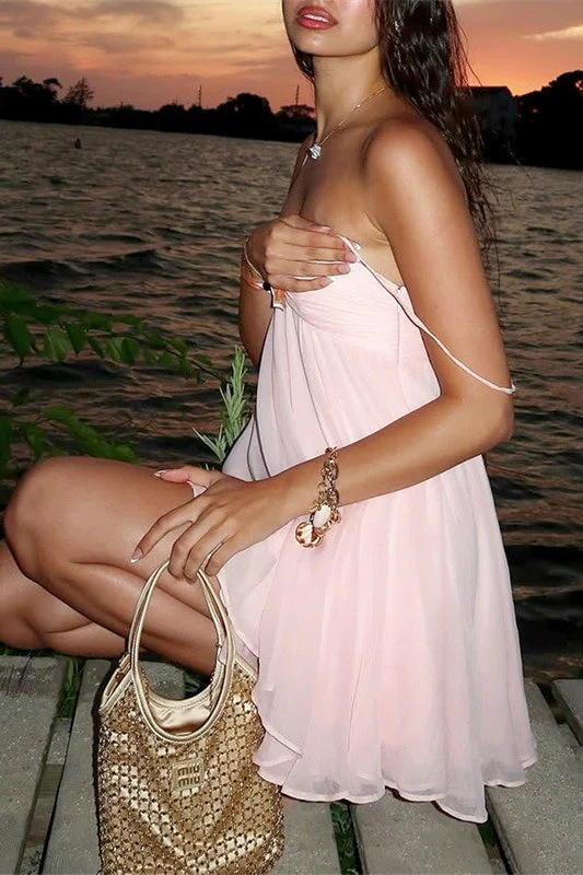 Off Shoulder Flowy Chiffon Cami Mini Dress - Image 3