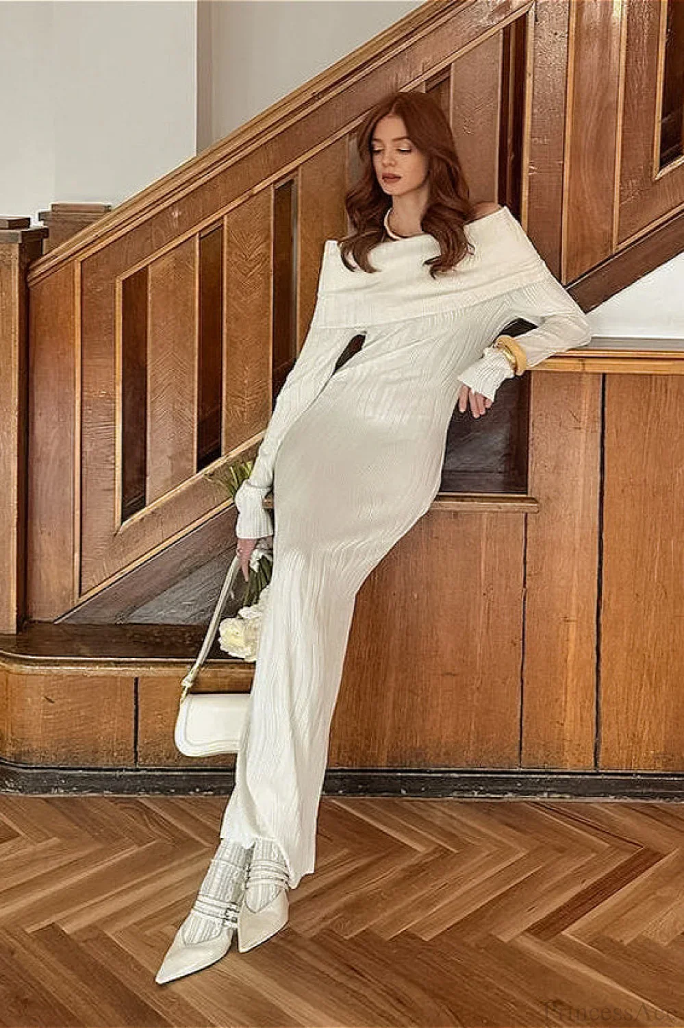 Off Shoulder Knit Slim Mermaid Maxi Dress - Image 2