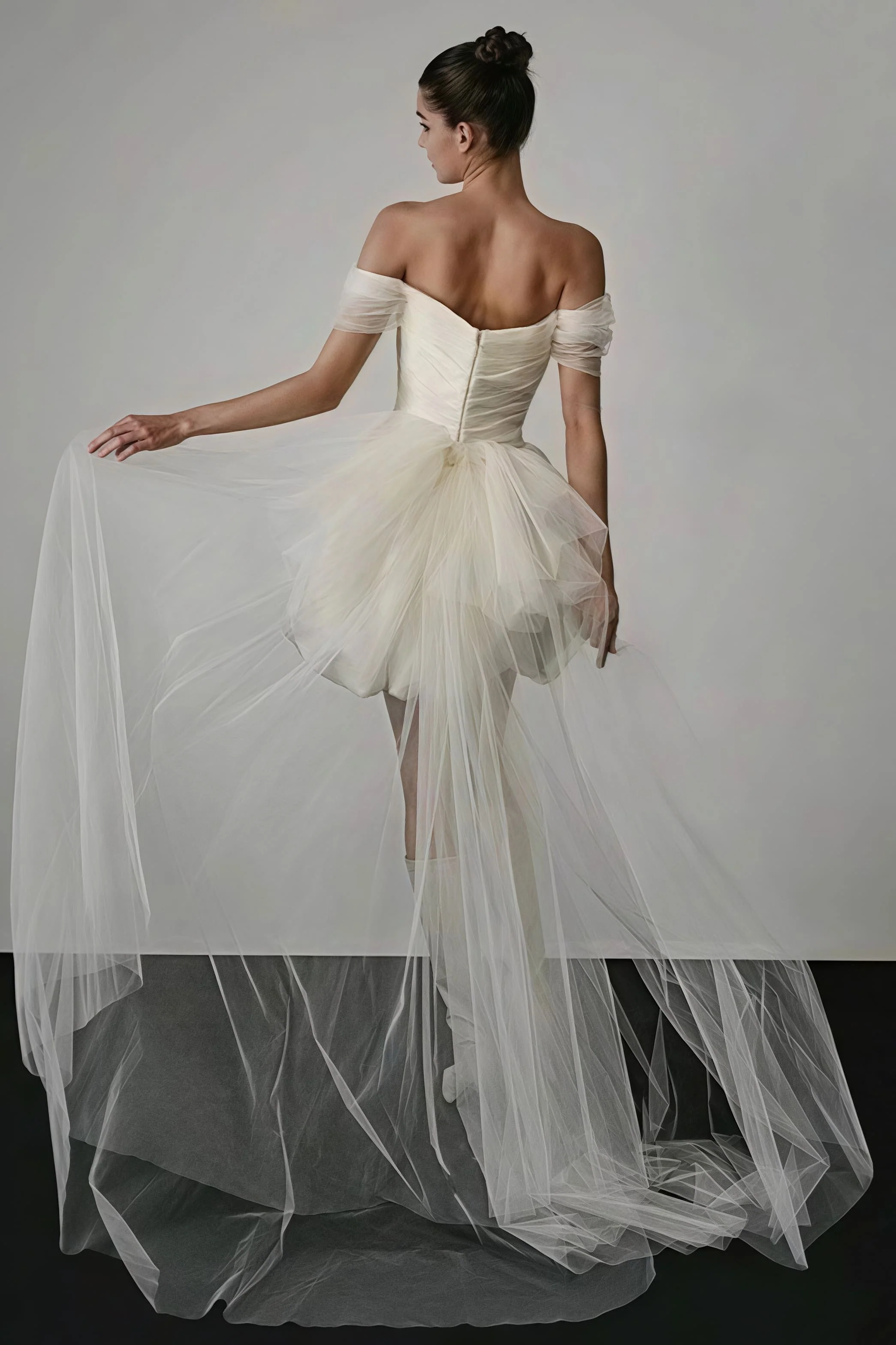 Off Shoulder Minimalist Satin Bud Reception Dress - Image 4