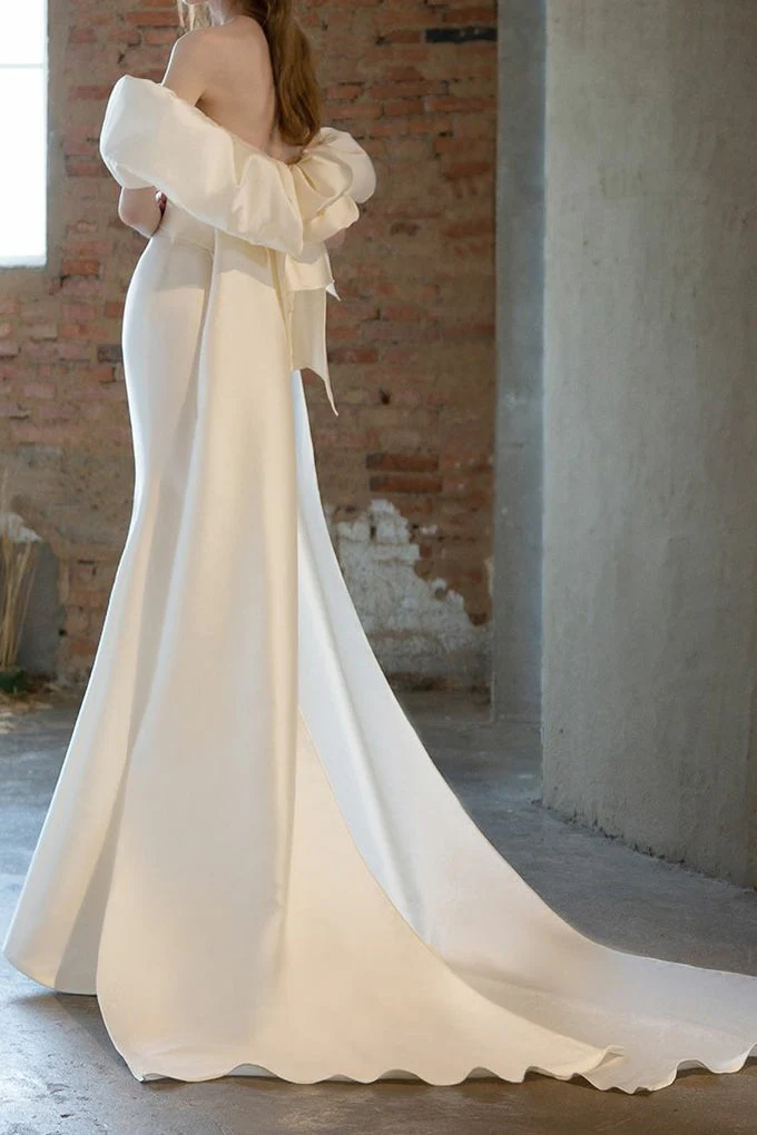 Off Shoulder Satin Mermaid Wedding Dress - Image 2