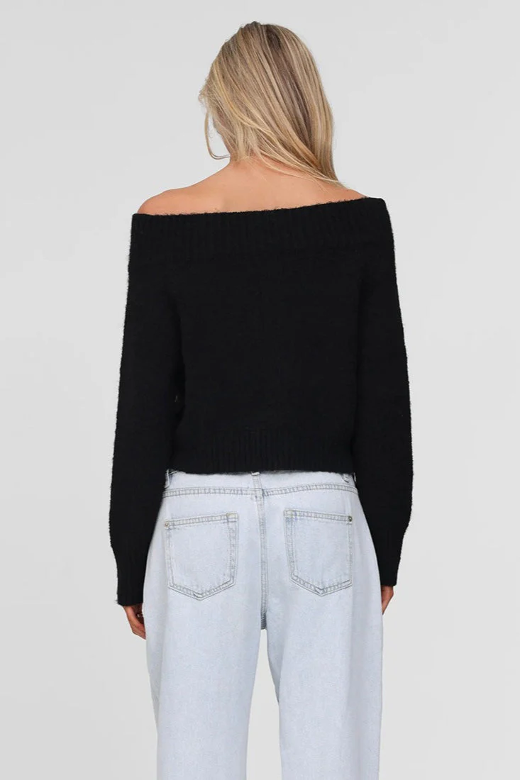 Off-Shoulder Sexy Retro Double-Zip Slim Knit Cardigan - Image 5
