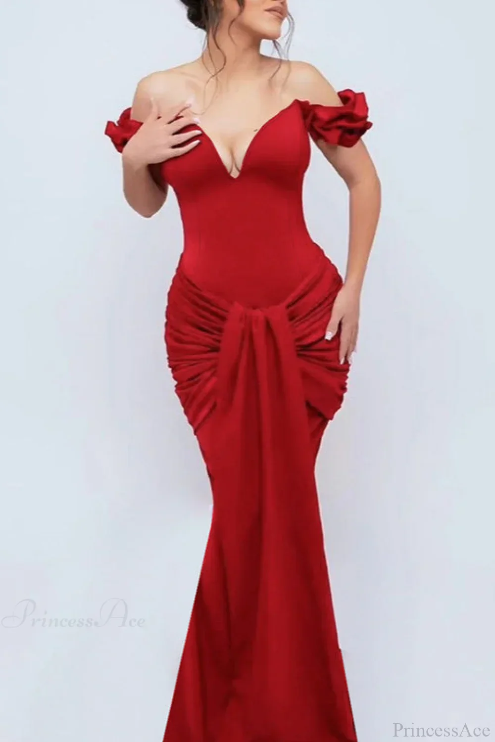 Off-Shoulder Slim Fitted Maxi Party Dress - Image 3