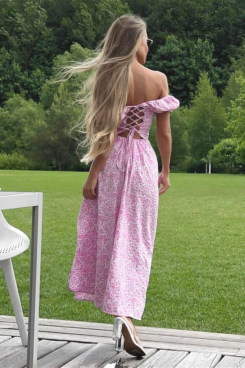 Off Shoulder Slim Split Long Floral Dress - Image 3