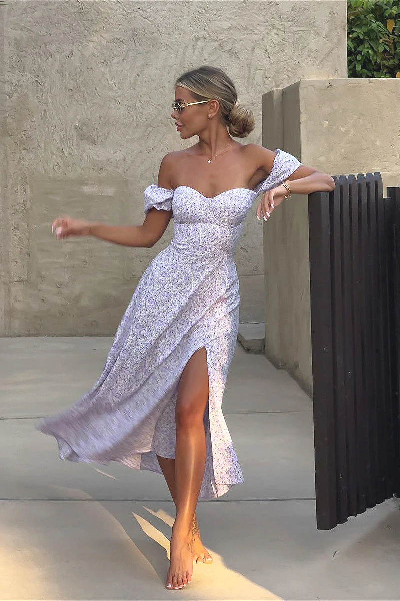 Off Shoulder Slim Split Long Floral Dress - Image 5