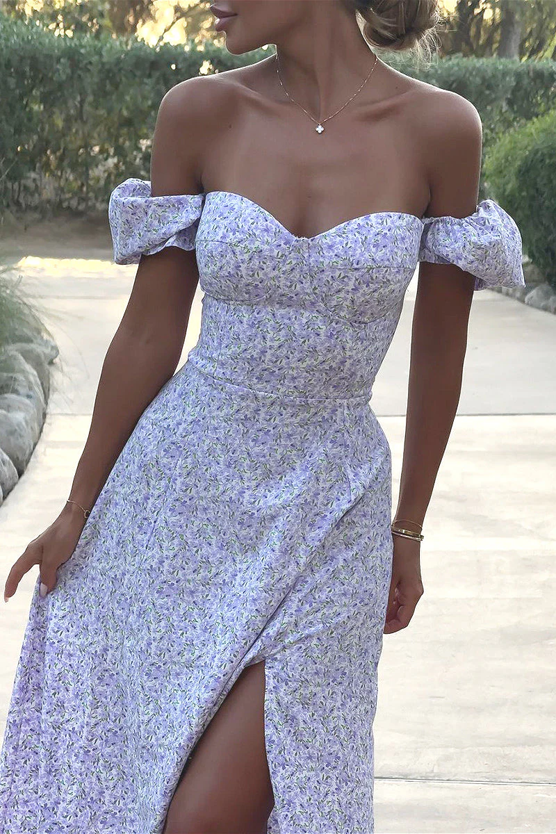 Off Shoulder Slim Split Long Floral Dress - Image 6