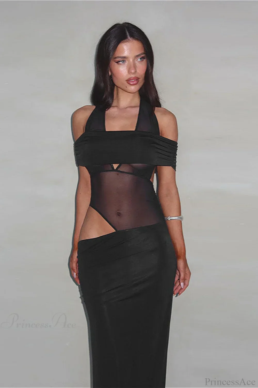 Off Shoulder Spliced Slim Maxi Dress - Image 2
