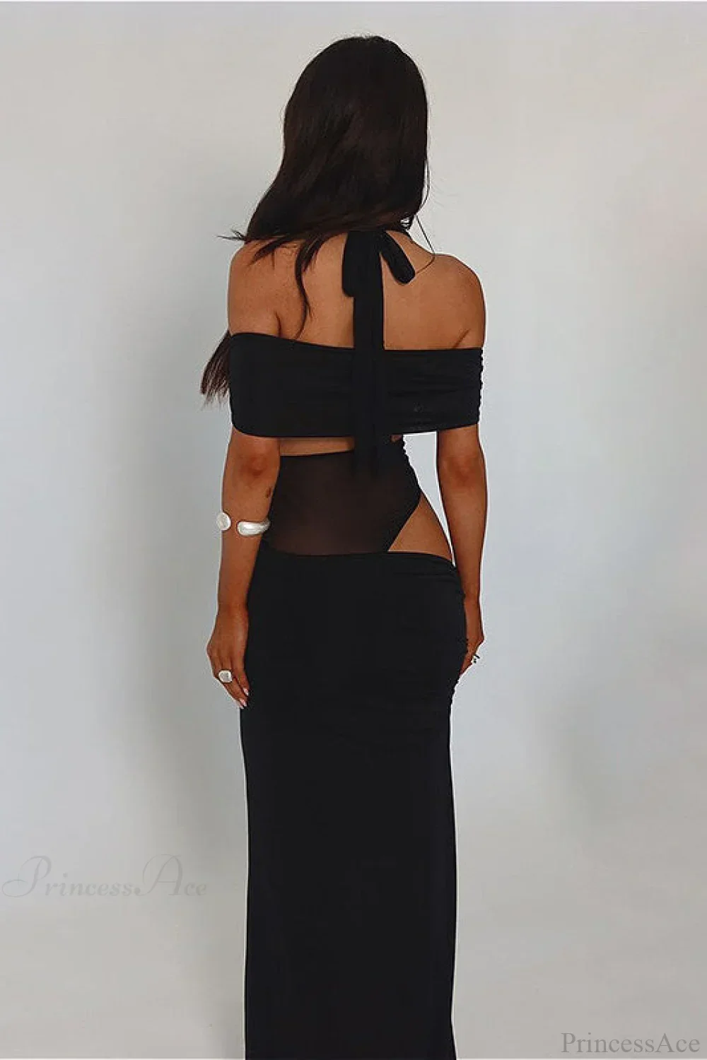 Off Shoulder Spliced Slim Maxi Dress - Image 4