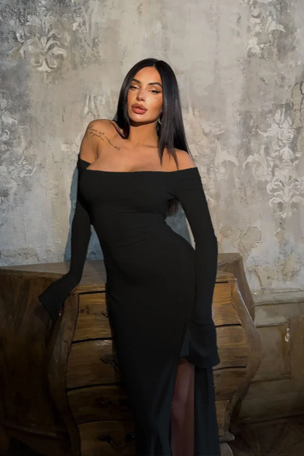 Off Shoulder Tie Fitted Elegant Maxi Dress - Image 5