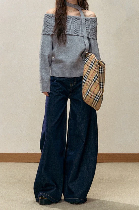Off-the-shoulder Fitted Cable Knit Blouse - Image 2