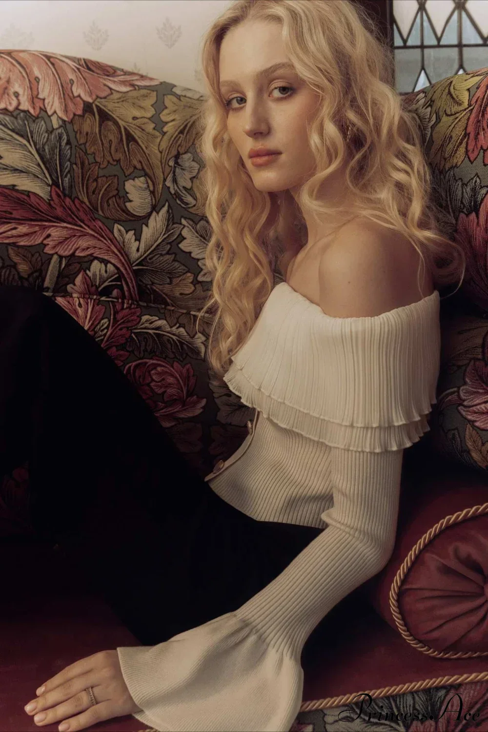 Off-the-Shoulder French Button-Panel Knit Sweater - Image 7