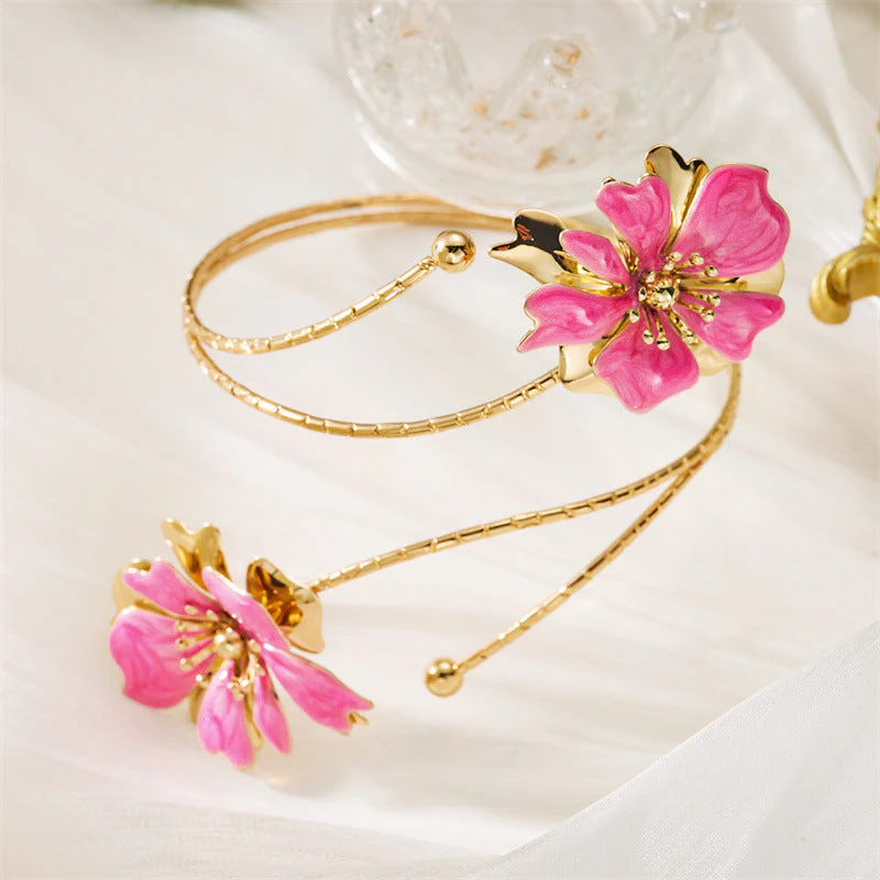 Oil Dripping Flower Open Bracelet - Image 3
