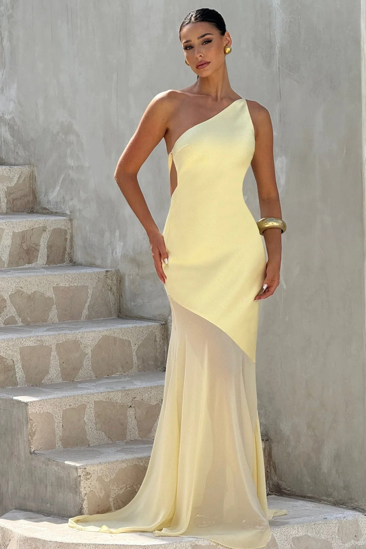 One Shoulder Sleeveless Backless Slim Mesh Tie Maxi Dress - Image 2