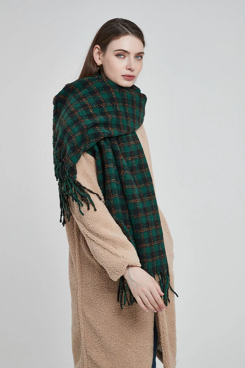 Oversized Fringe Plaid Scarf - Image 3