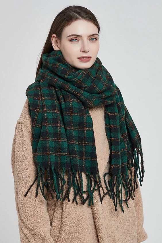 Oversized Fringe Plaid Scarf - Image 4
