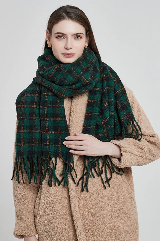 Oversized Fringe Plaid Scarf - Image 5