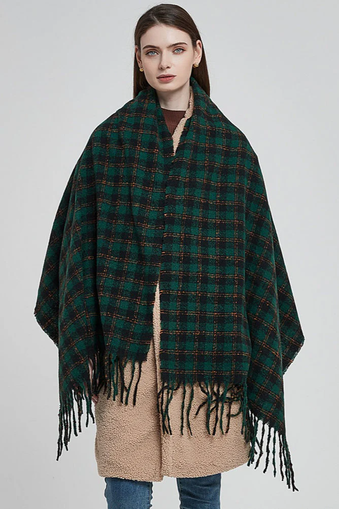 Oversized Fringe Plaid Scarf - Image 6