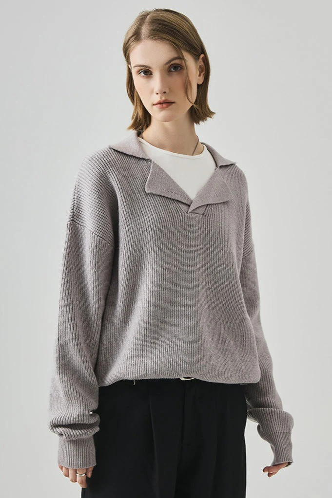 Oversized Lazy V-Neck Long-Sleeve Knit Top - Image 10