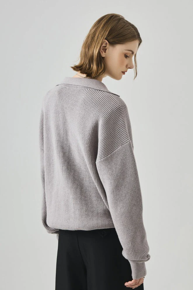Oversized Lazy V-Neck Long-Sleeve Knit Top - Image 11