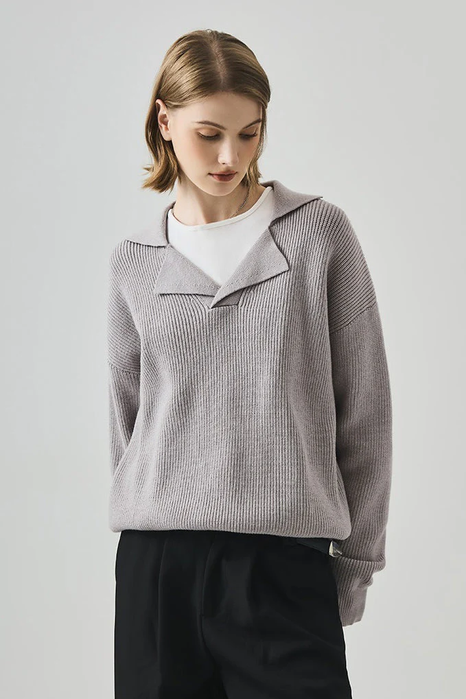 Oversized Lazy V-Neck Long-Sleeve Knit Top - Image 12