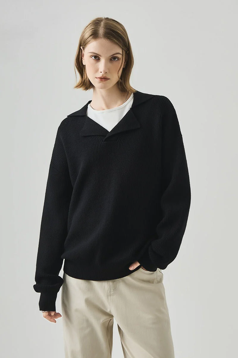 Oversized Lazy V-Neck Long-Sleeve Knit Top - Image 13