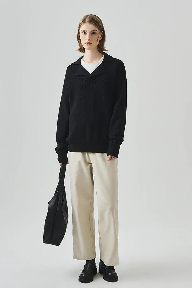 Oversized Lazy V-Neck Long-Sleeve Knit Top - Image 14