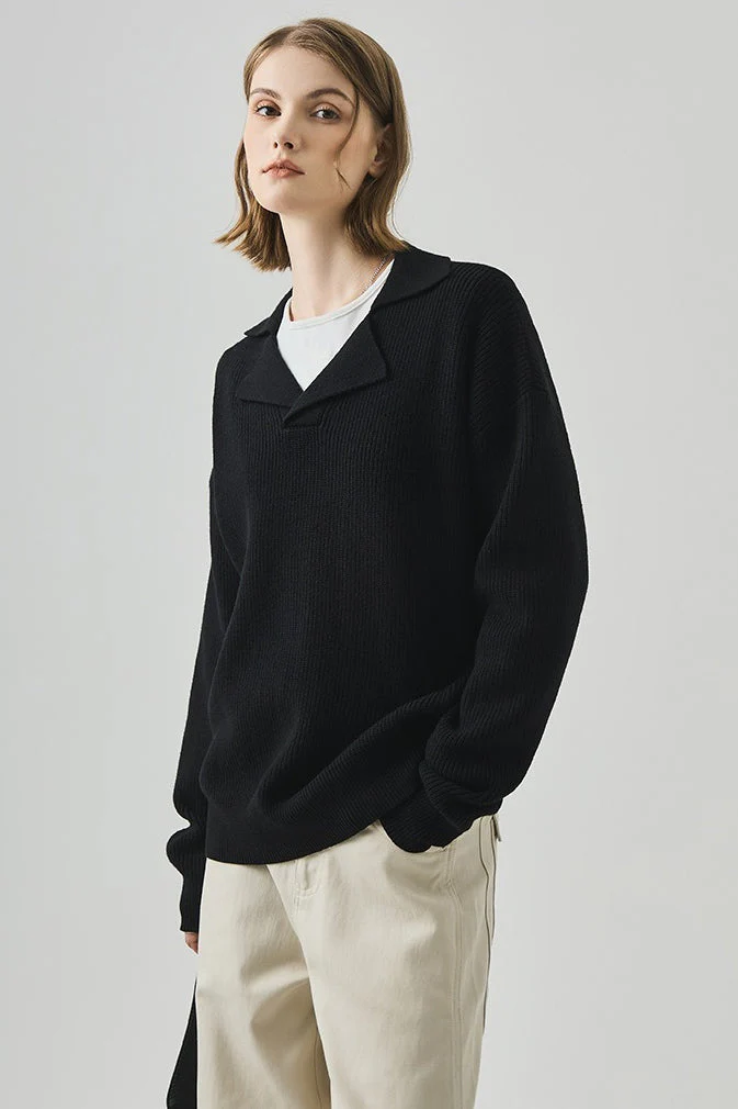 Oversized Lazy V-Neck Long-Sleeve Knit Top - Image 16
