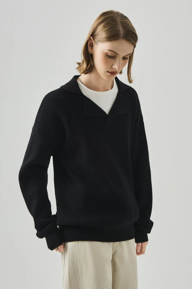 Oversized Lazy V-Neck Long-Sleeve Knit Top - Image 17