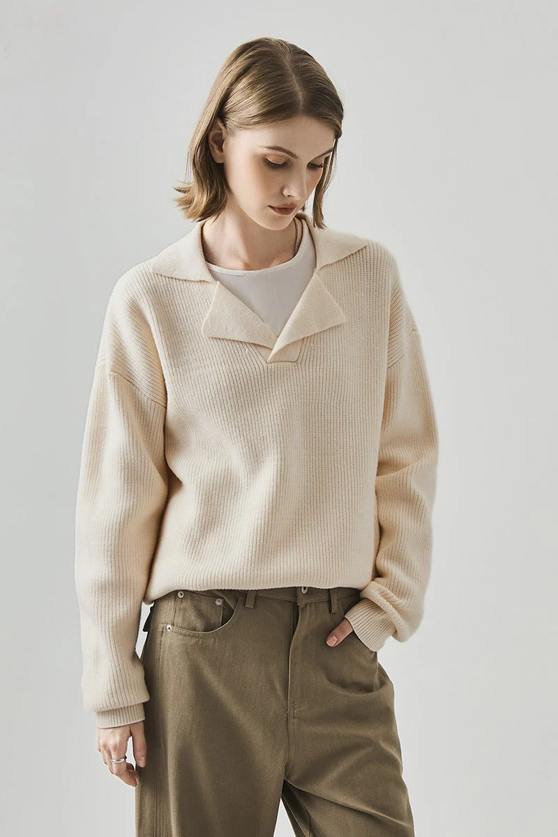 Oversized Lazy V-Neck Long-Sleeve Knit Top - Image 2
