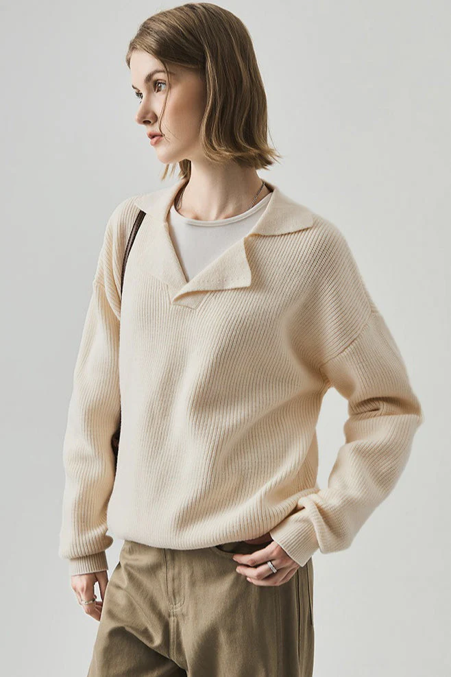 Oversized Lazy V-Neck Long-Sleeve Knit Top - Image 3