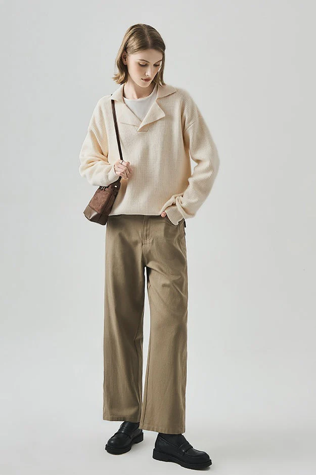 Oversized Lazy V-Neck Long-Sleeve Knit Top - Image 5