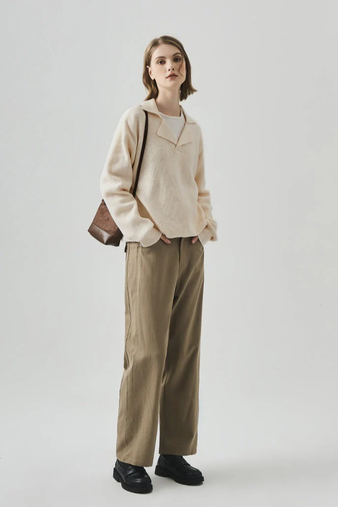 Oversized Lazy V-Neck Long-Sleeve Knit Top - Image 6
