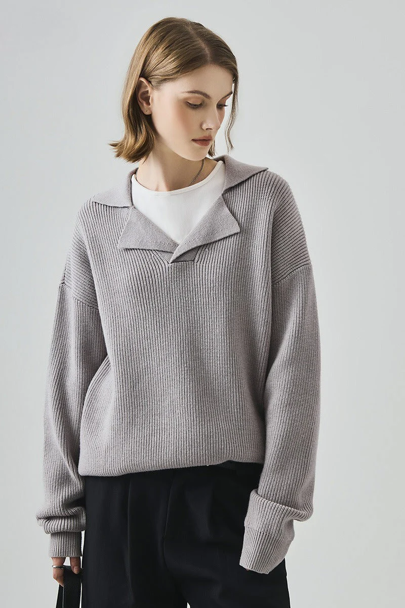 Oversized Lazy V-Neck Long-Sleeve Knit Top - Image 7