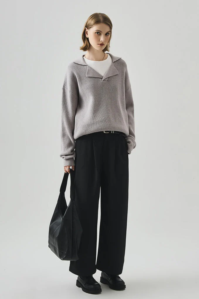Oversized Lazy V-Neck Long-Sleeve Knit Top - Image 8