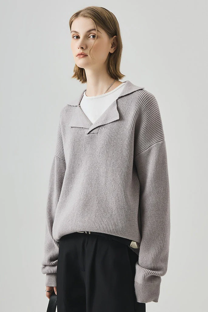 Oversized Lazy V-Neck Long-Sleeve Knit Top - Image 9