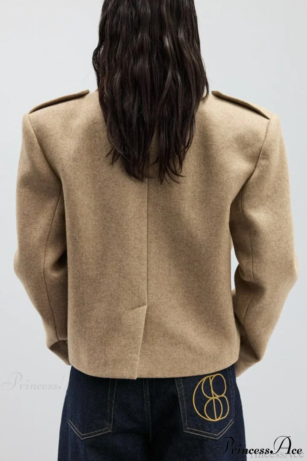 Oversized Notch Lapel Epaulette Woolen Blazer - Image 11