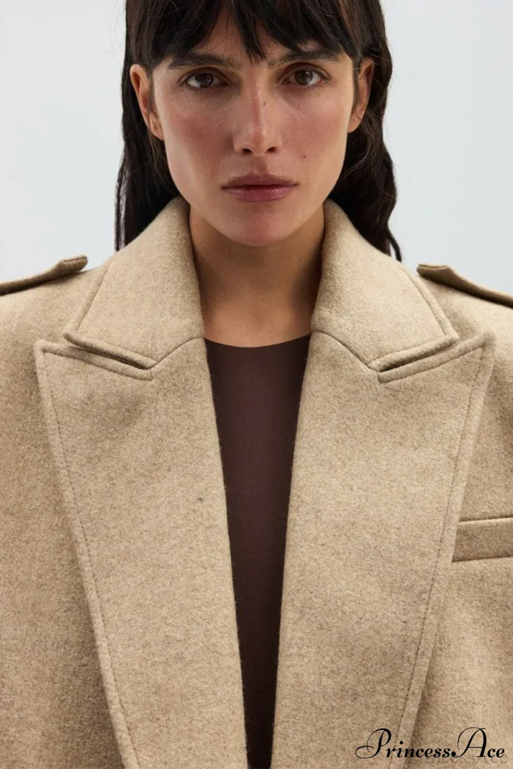 Oversized Notch Lapel Epaulette Woolen Blazer - Image 12