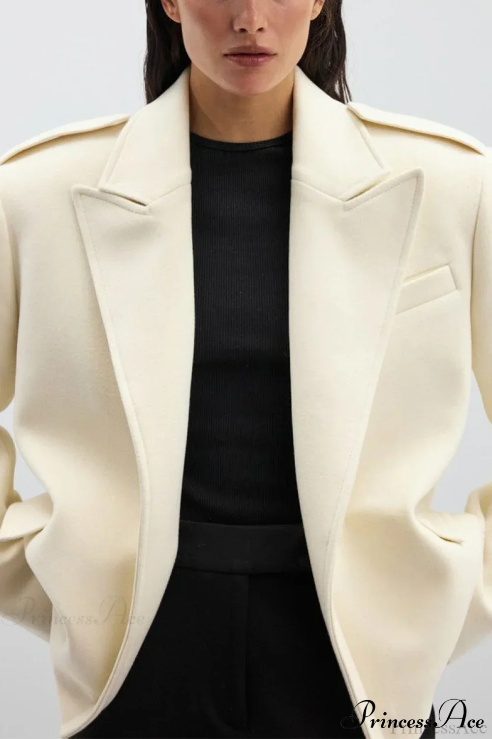 Oversized Notch Lapel Epaulette Woolen Blazer - Image 14