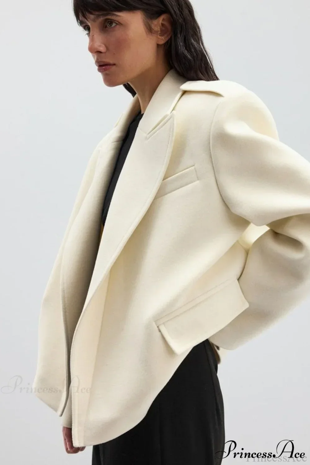 Oversized Notch Lapel Epaulette Woolen Blazer - Image 15