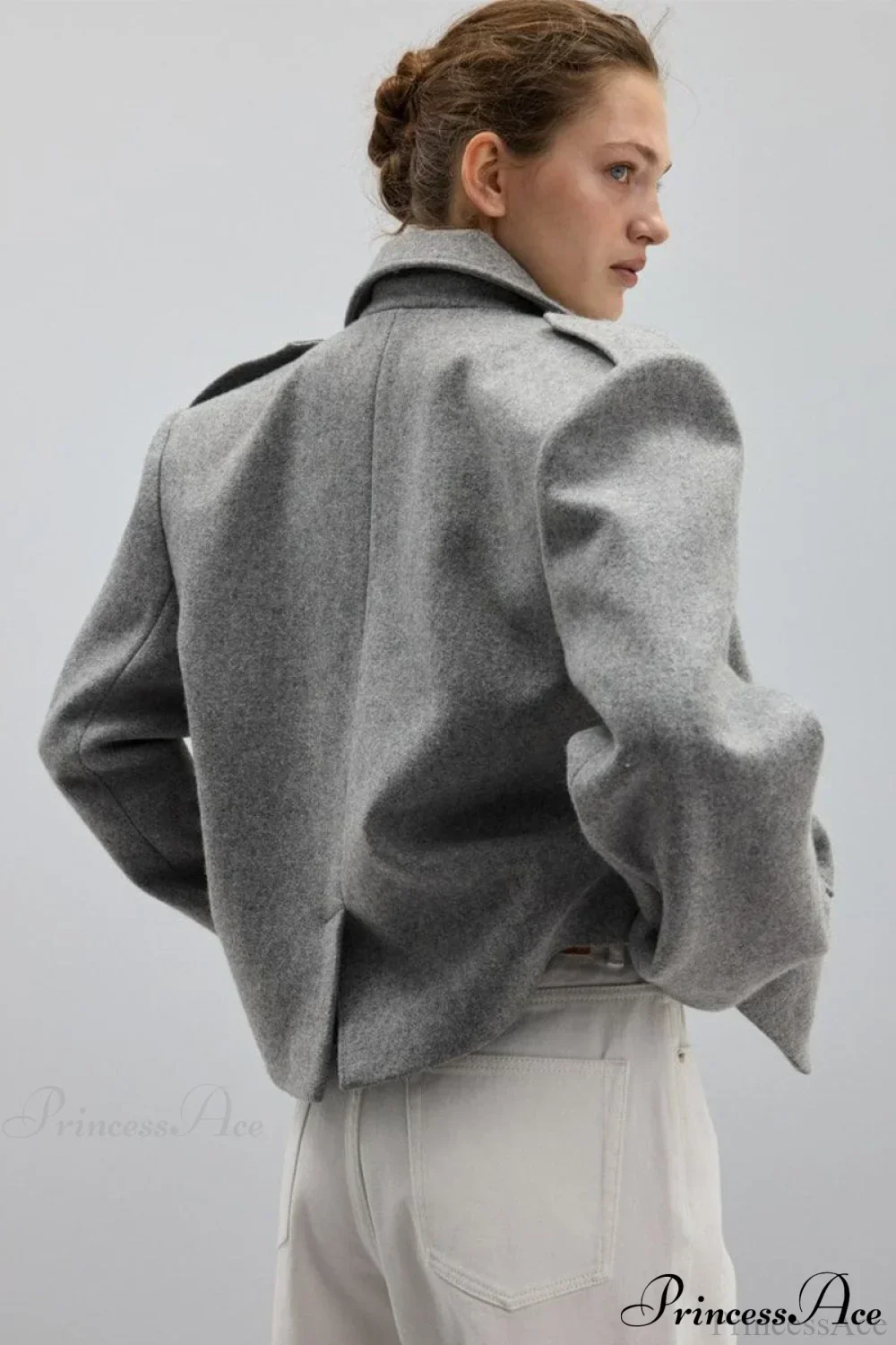Oversized Notch Lapel Epaulette Woolen Blazer - Image 3