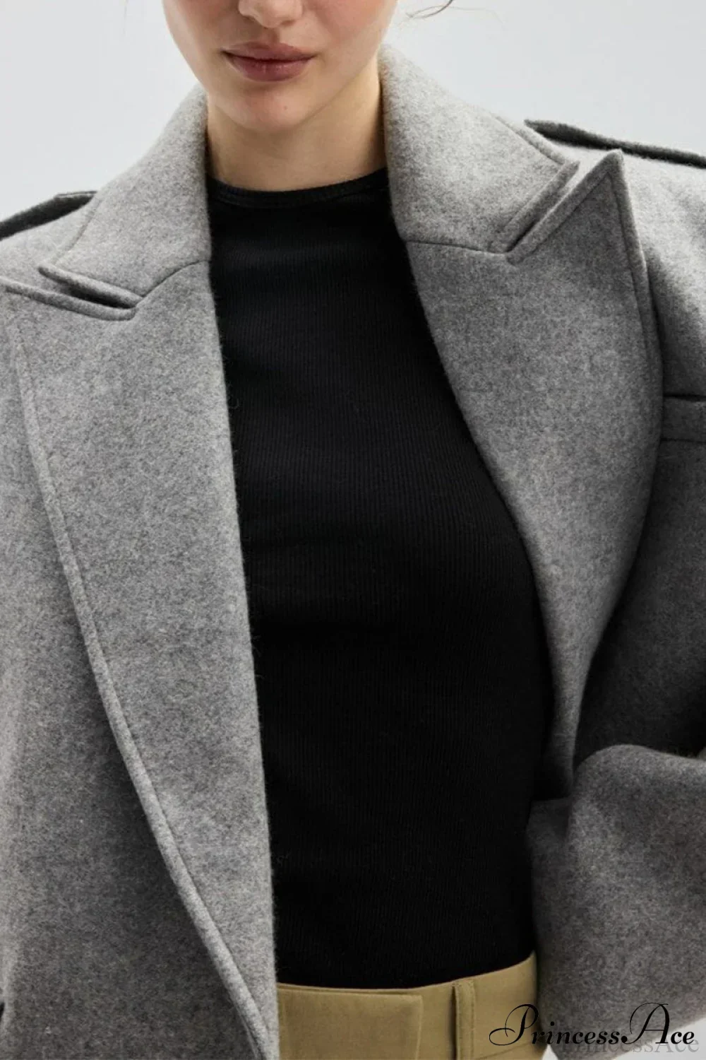 Oversized Notch Lapel Epaulette Woolen Blazer - Image 6
