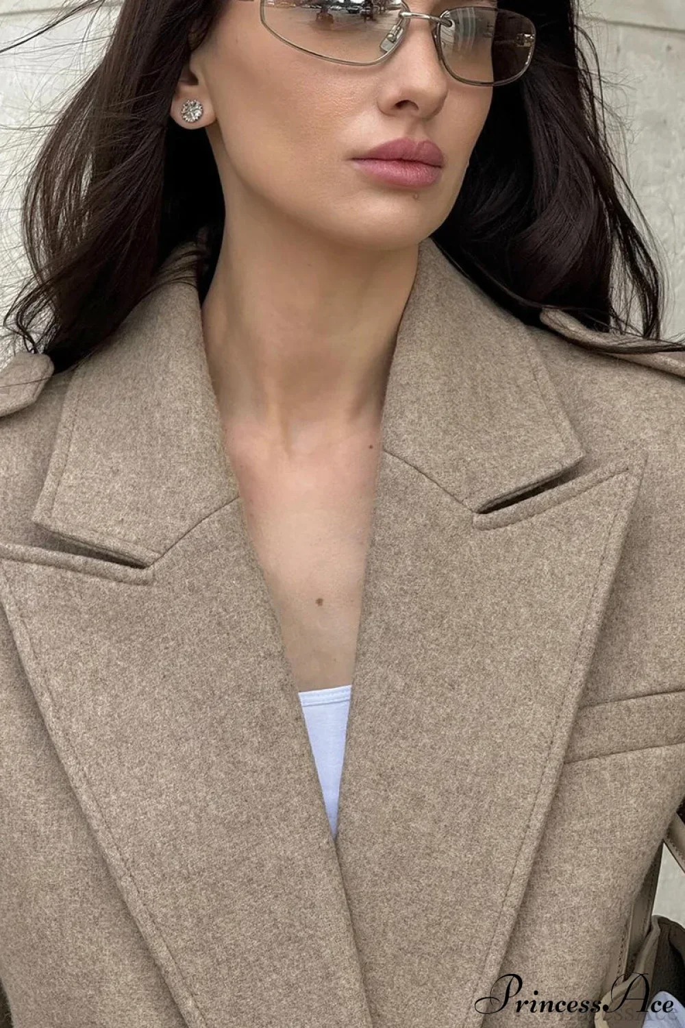 Oversized Notch Lapel Epaulette Woolen Blazer - Image 9