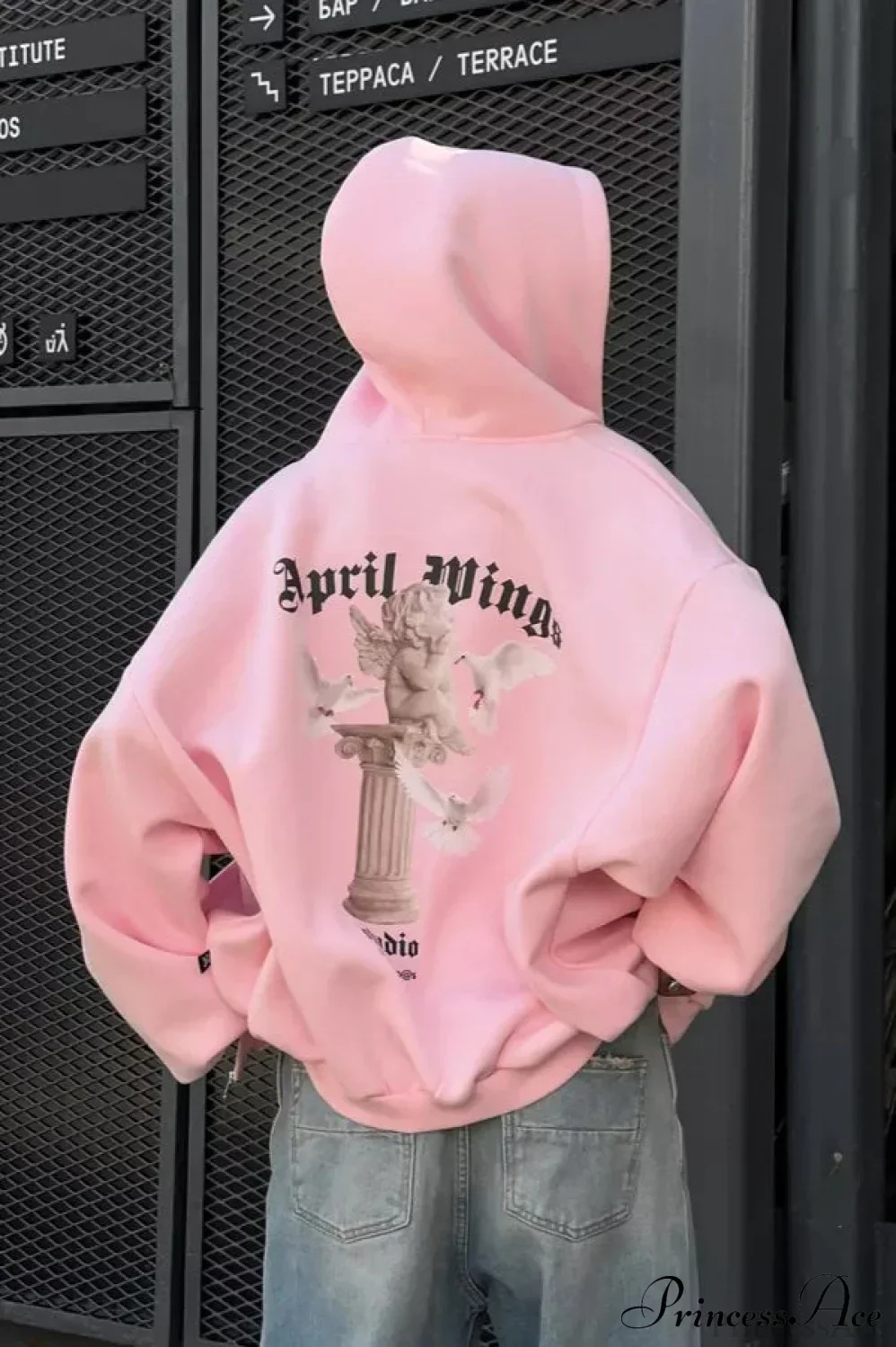 Oversized Street Casual Angel Print Zip-Up Hoodie - Image 3