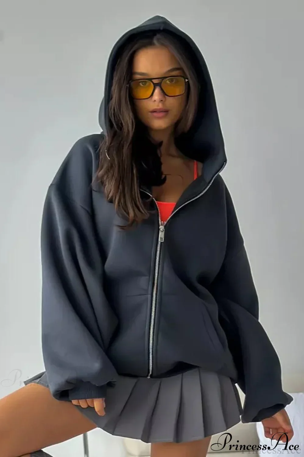 Oversized Street Casual Angel Print Zip-Up Hoodie - Image 5