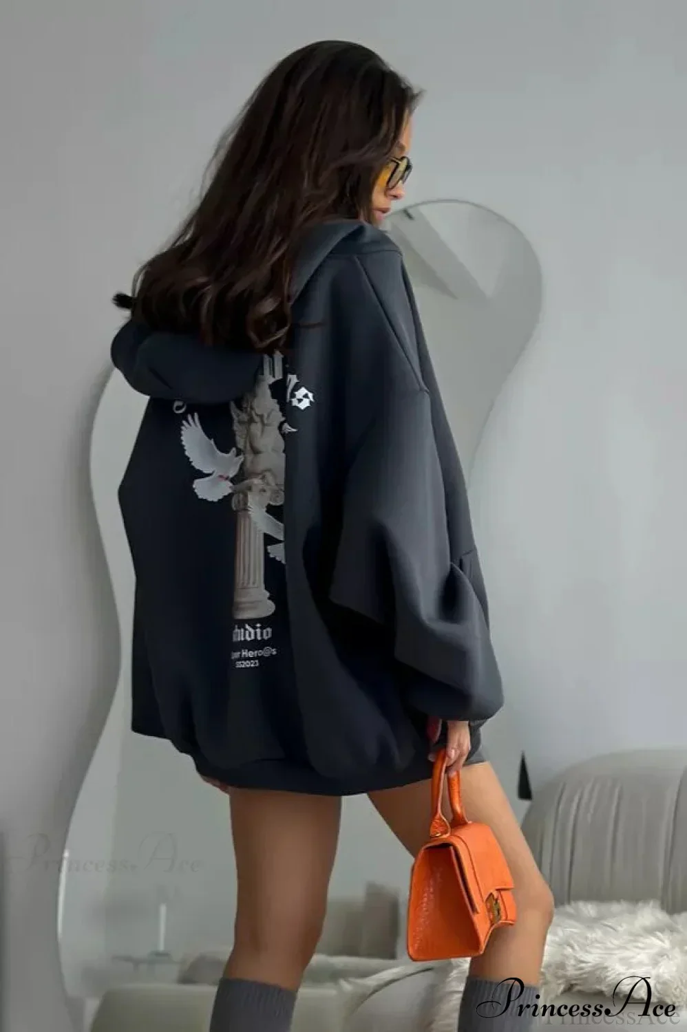 Oversized Street Casual Angel Print Zip-Up Hoodie - Image 6