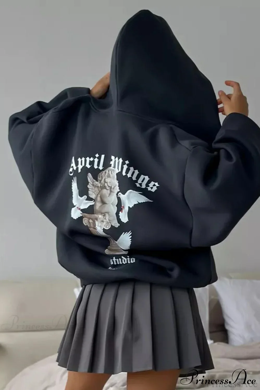 Oversized Street Casual Angel Print Zip-Up Hoodie - Image 7