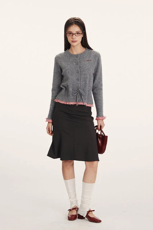 Panel-Design Waist-Cinched Slim Knit Cardigan - Image 2