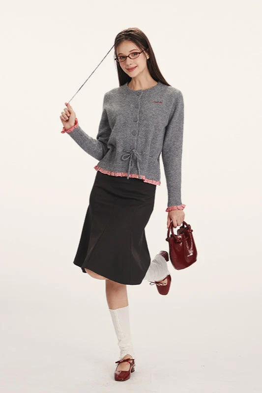 Panel-Design Waist-Cinched Slim Knit Cardigan - Image 3